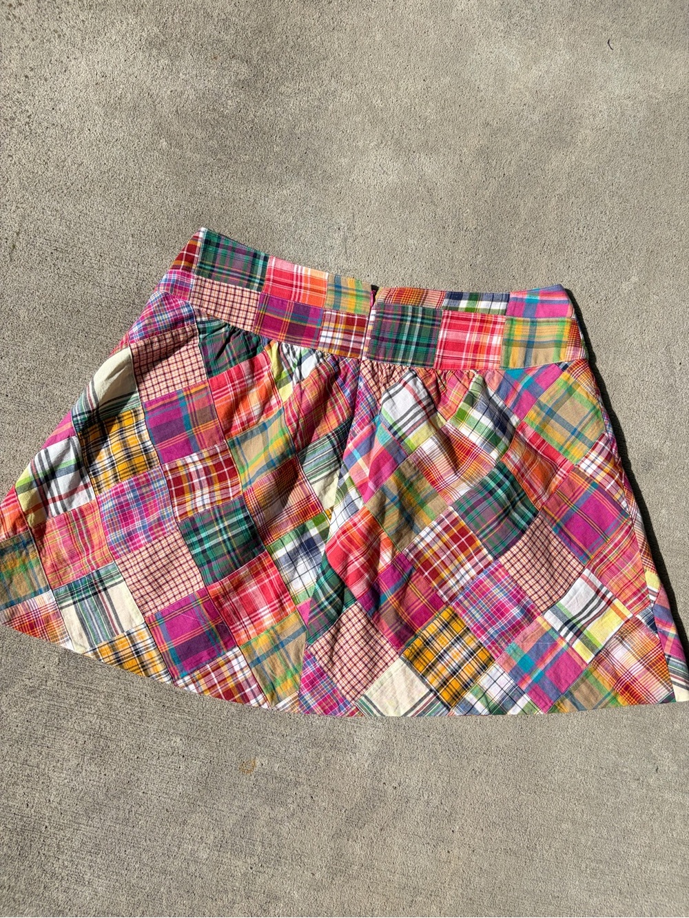Vintage 90s Cabi patchwork madras plaid multi color rainbow cotton skirt boho - Picture 2 of 8